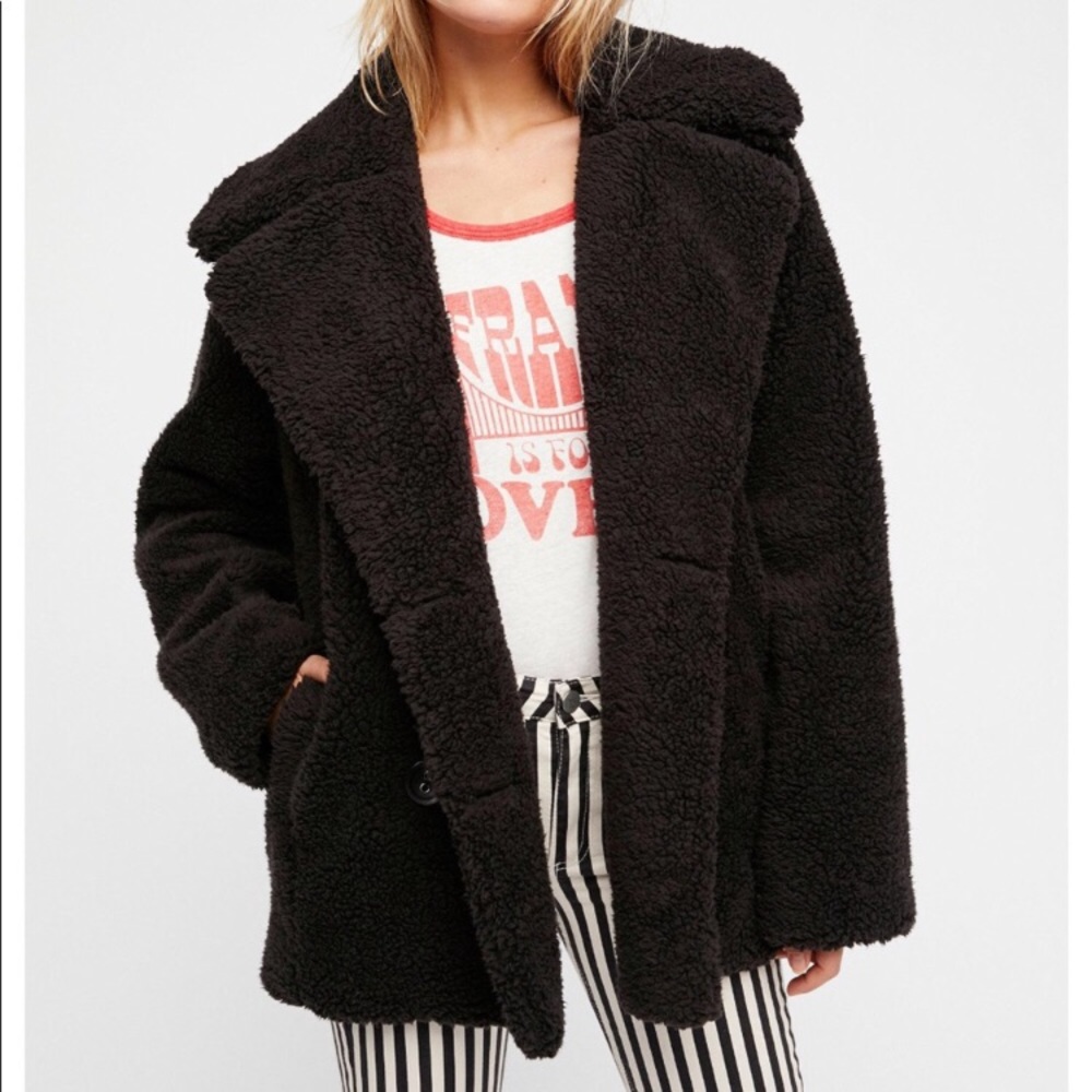 Black Free People Teddy Coat